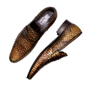 $2,650 Salvatore Ferragamo Python Snakeskin Loafers Gold Exotic Leather US/12